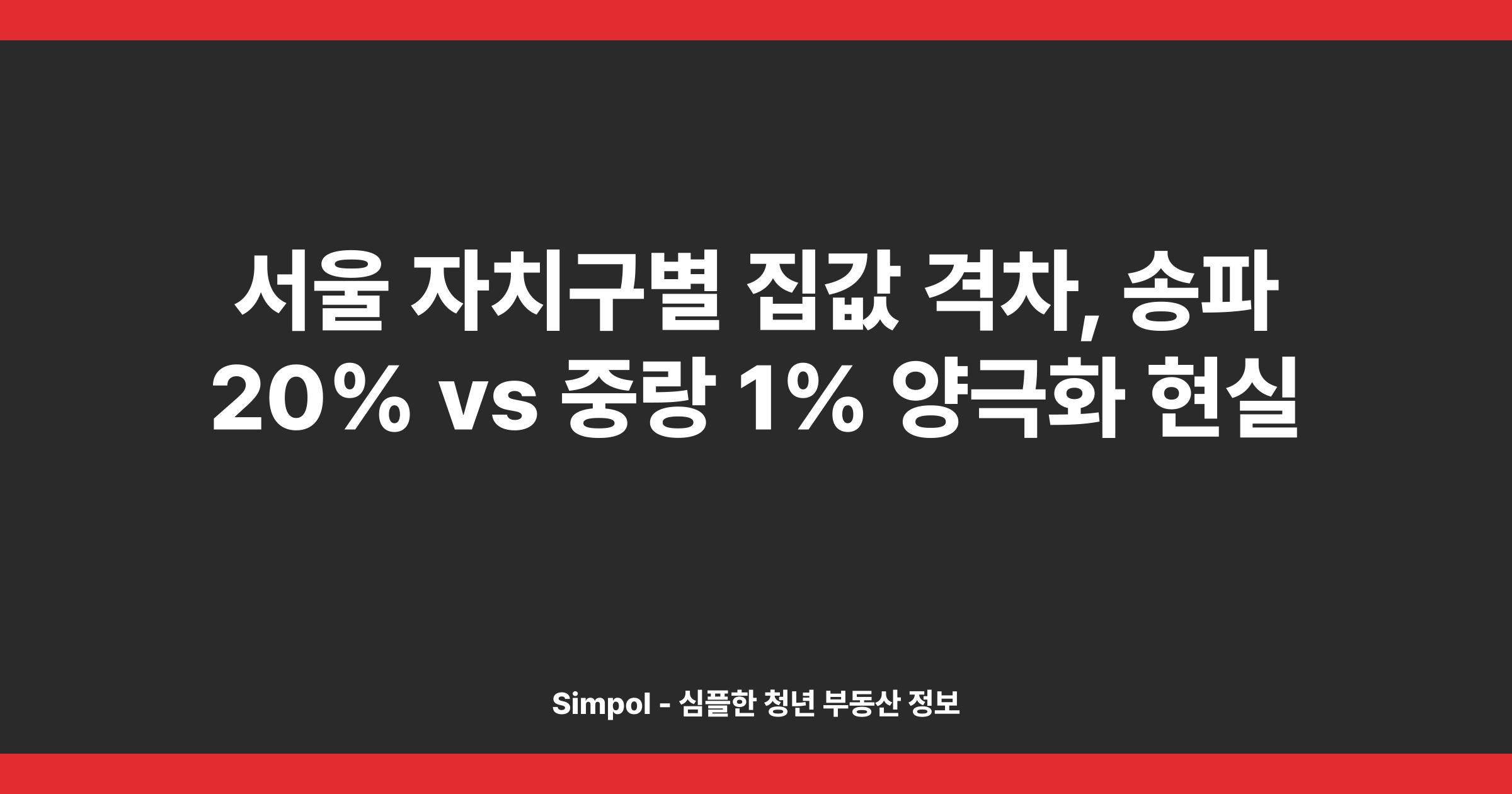 서울 자치구별 집값 격차, 송파 20% vs 중랑 1% 양극화 현실